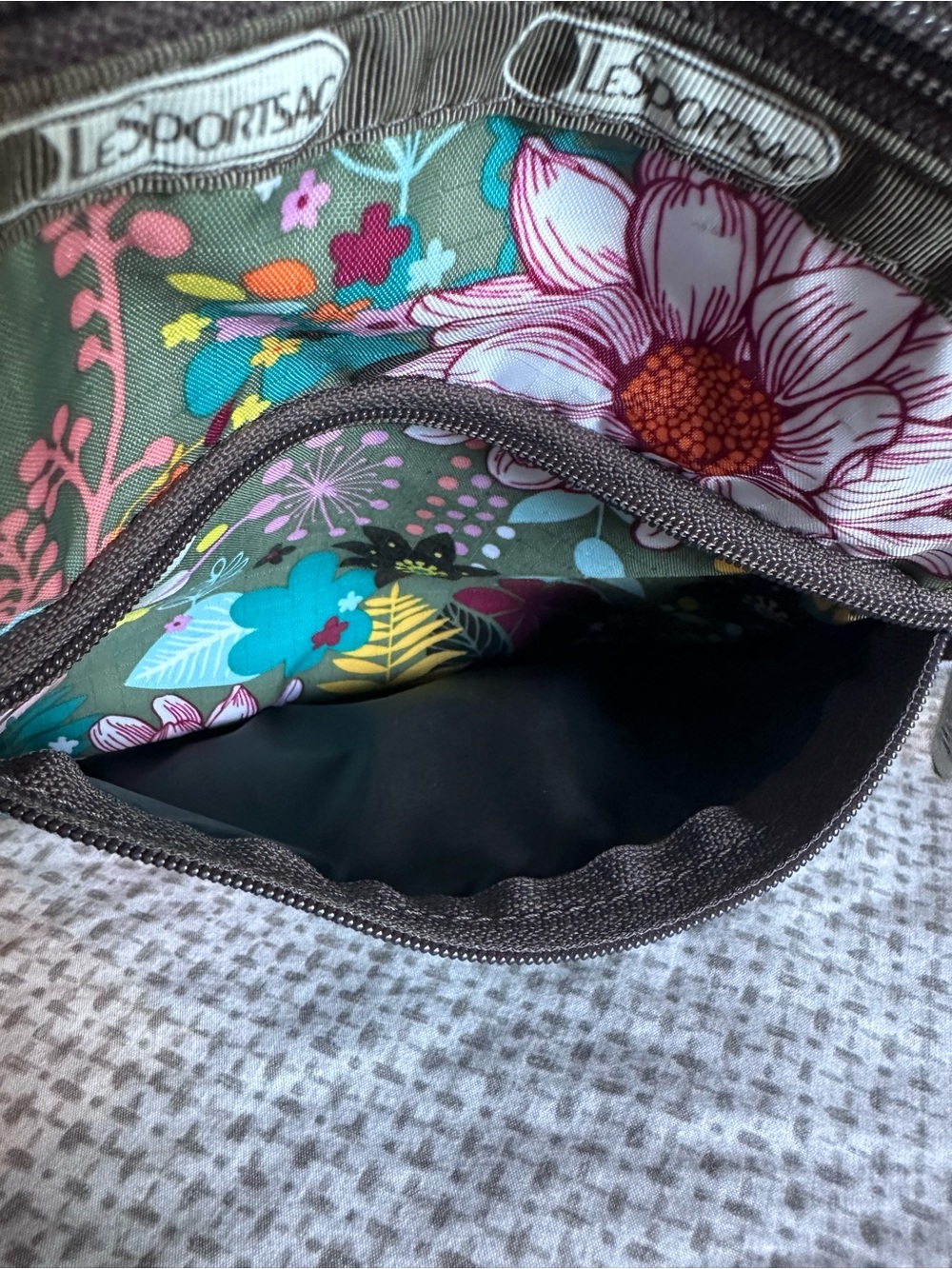 LeSportsac Floral Crossbody Bag in Green with Pink & Teal Accents - Picture 9 of 12